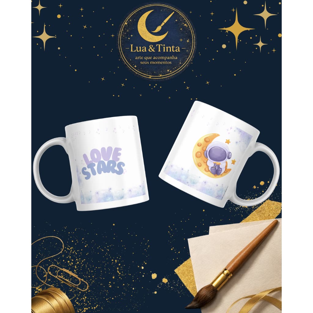 Caneca Fofa Astronauta na Lua Love Stars | Presente Criativo Estética Cute Caneca Personalizada