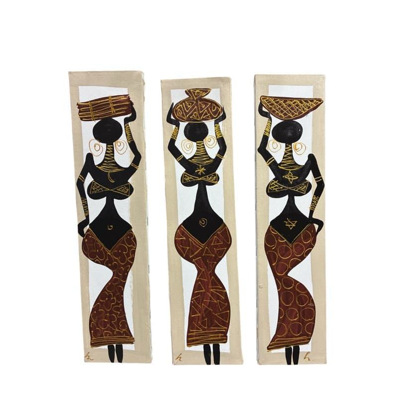 Trio pintura em tela 10x40cm Africana Bahia