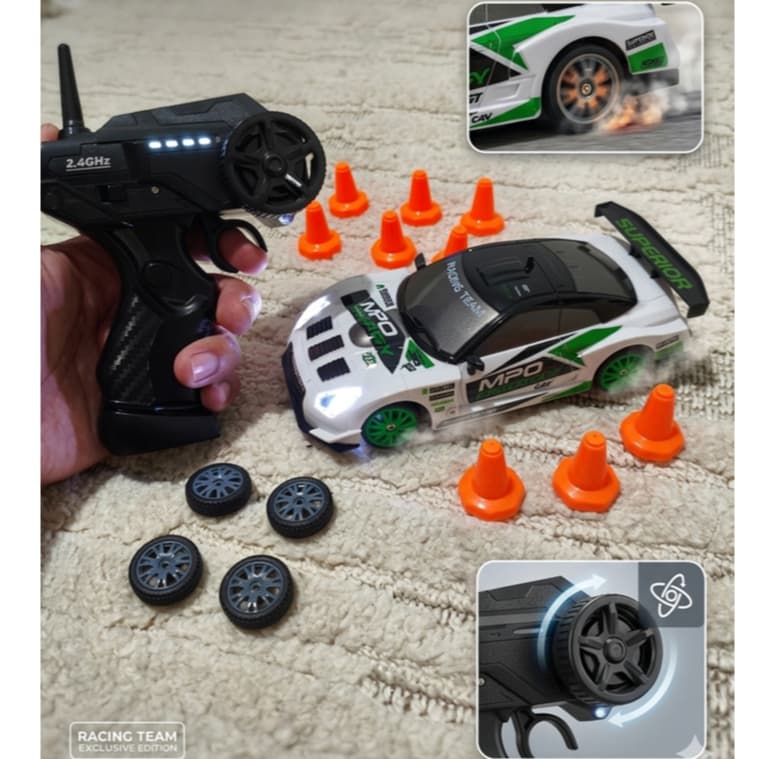 Kit Drift Completo Carrinho Controle Remoto 4x4 Veloz com Bateria Recarregável - Escala 1:24 com Farol LED