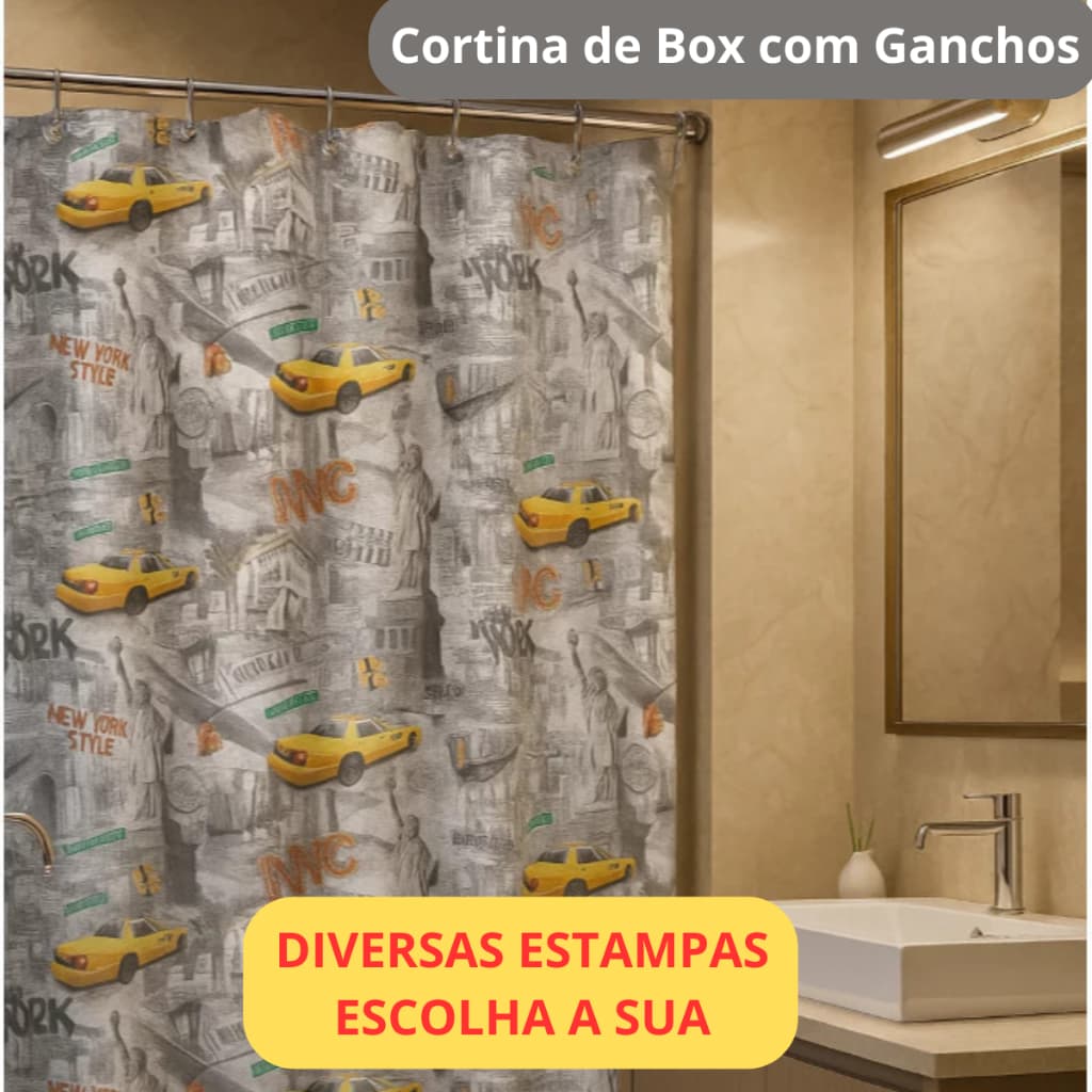 Cortina Box Banheiro Impermeável Divisória Ganchos Pendurar Banho Decoração Casa
