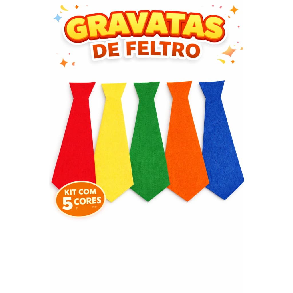 Kit Gravata de Festa Junina de feltro cortada a laser 25cm pacote com 5 unda, Fantasia, Festa e escolar.