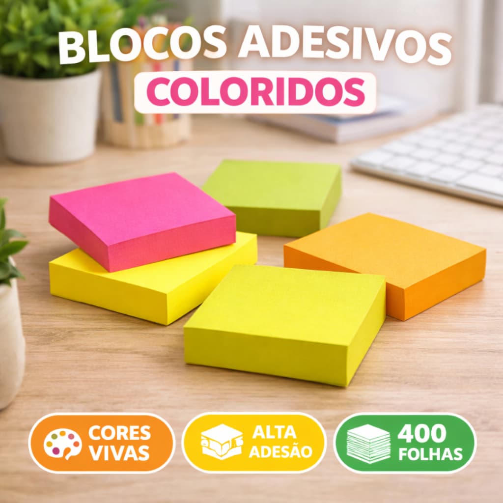Blocos De Notas Adesivo Colorido Recados Com 400 Folhas Para Anotações Autocolante