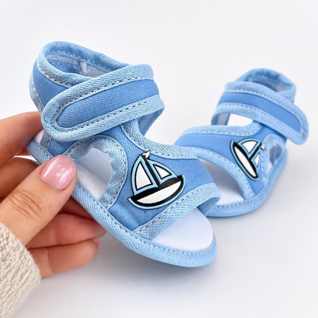 Sandália infantil de Tecido Menino Saída maternidade Recém-Nascido Papete Bebê Cinza Azul Bebê
