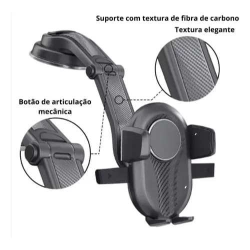 Suporte Veicular Tomate MTG-207 para Celular – 360° Ajustável + Ventosa Ultra Forte