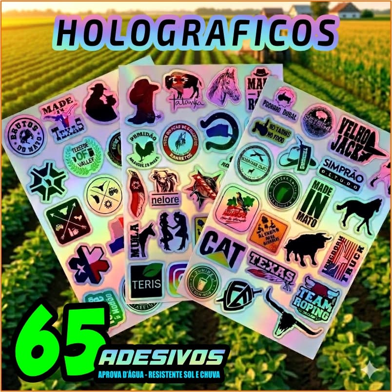 Kit Adesivo Agro Terere Holográfico Agronomia Cowboy Roça Bruto APROVA D'ÁGUA