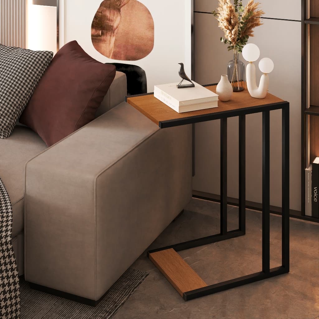 Mesinha De Apoio Lateral Sofa Industrial Moderna Madeira Metalon - Cores