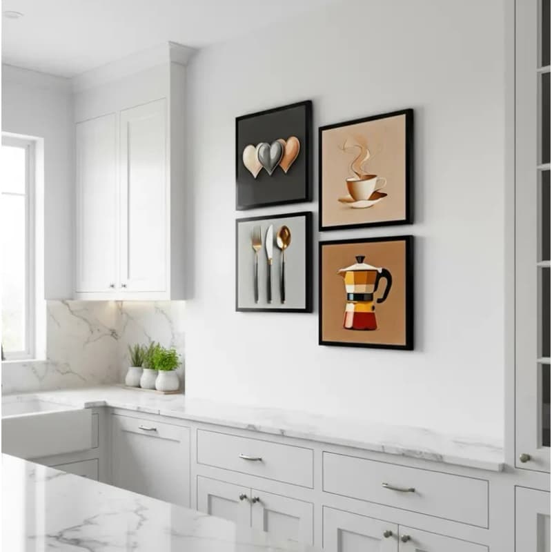 Kit 4 Quadros Decorativos Café Xícara Cozinha Cantina Mdf