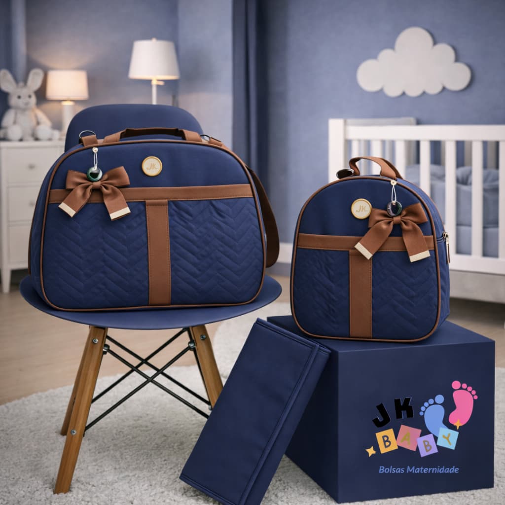 Bolsa Maternidade Grande 3 Peças + Mochila de Bebê Luxo + Trocador Impermeável Menino