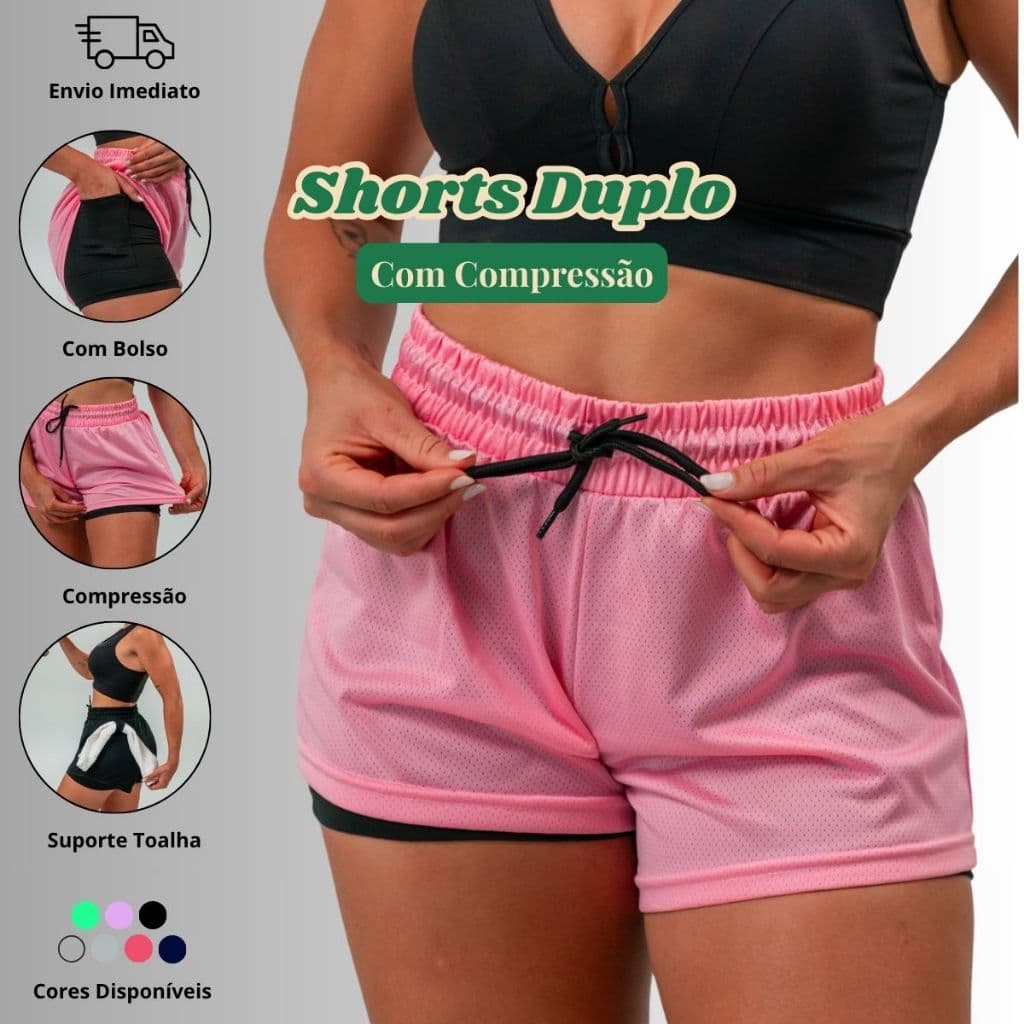 Short Feminino Dry Fit com Bolso Para Celular: Ideal para Caminhada, Academia, Ginástica e Corrida