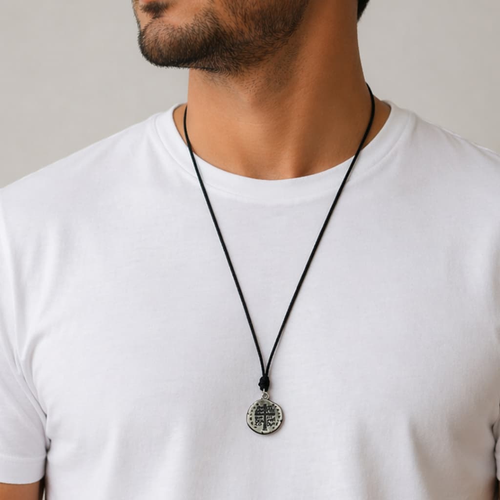 Lindo Colar Cordão Medalha Das Duas Cruzes São Bento Prateado Lançamento