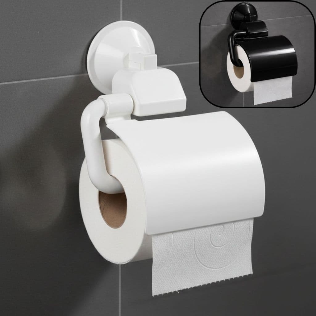 Porta Papel Higiênico Com Tampa e Ventosa | Suporte Banheiro Sem Furo