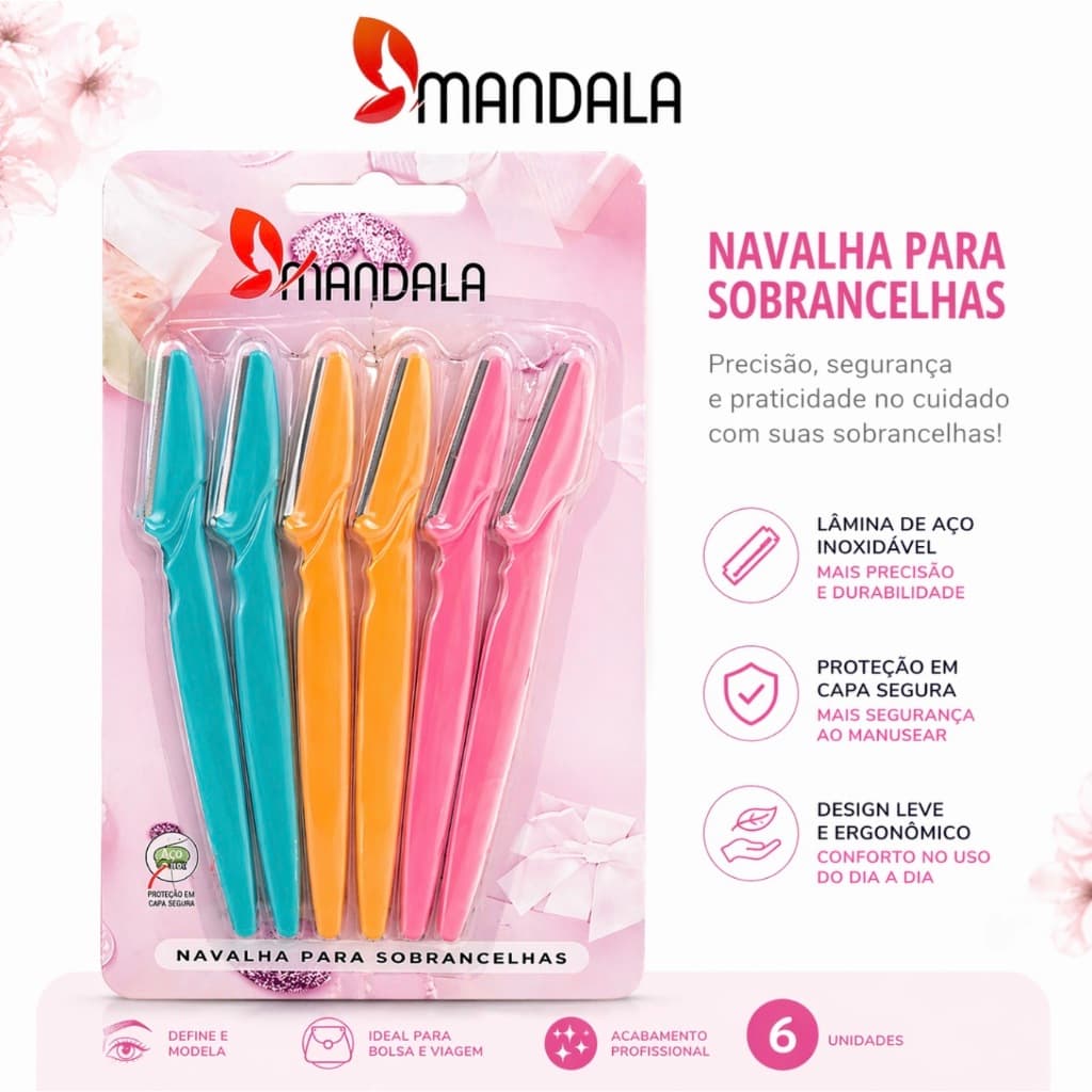 Kit 6 Navalhas para Sobrancelha Mandala Profissional - sobrancelhas sempre perfeitas