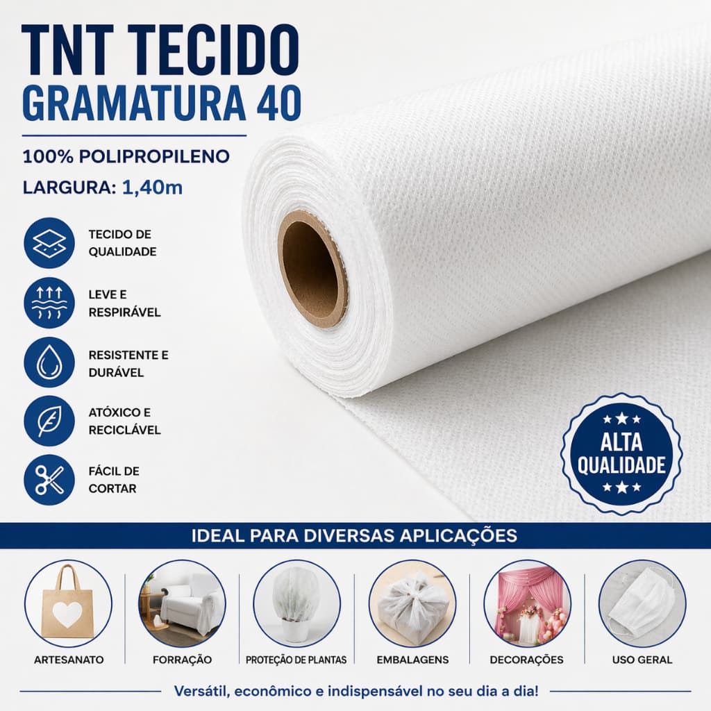 TNT Branco 40g 1,40m Largura 2m ou 5m  Qualidade Premium Artesanato Decoração Forração Embalagem TESTE