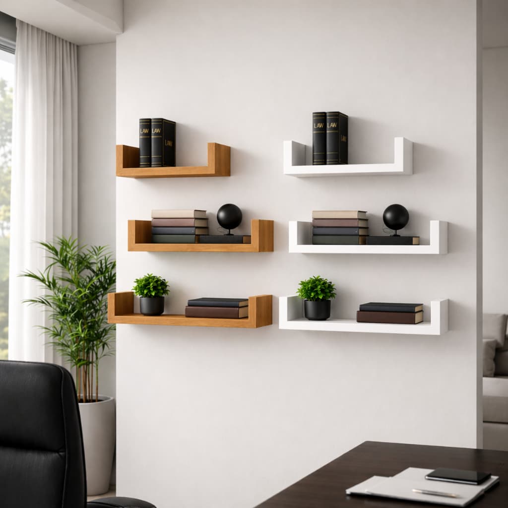 Kit 3 Prateleira Nicho U 20 30 40cm Branco Amadeirado Decoração Livros Sala Quarto Cozinha