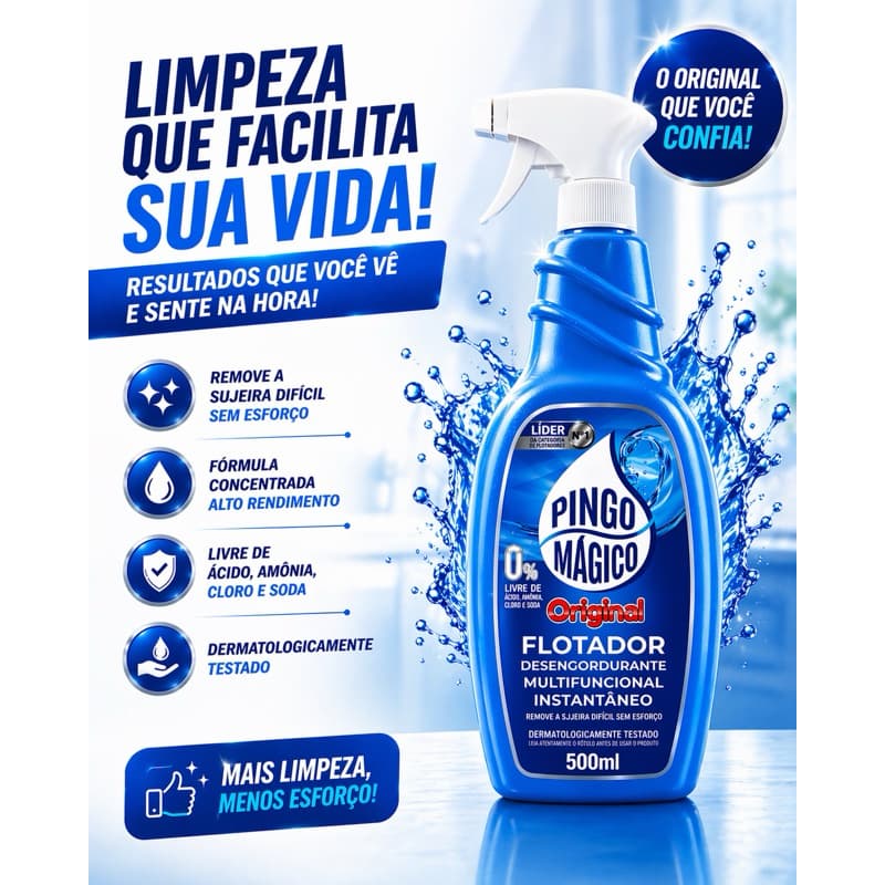 Pingo Mágico Original 500ml Limpeza Poderosa Tira Gordura Sem Esforço Multiuso Casa Completa