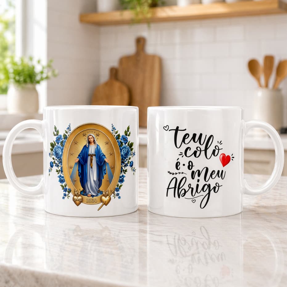 Caneca com Nome Nossa Senhora das Graças Personalizada Presente Religioso Feminino Floral Xícara
