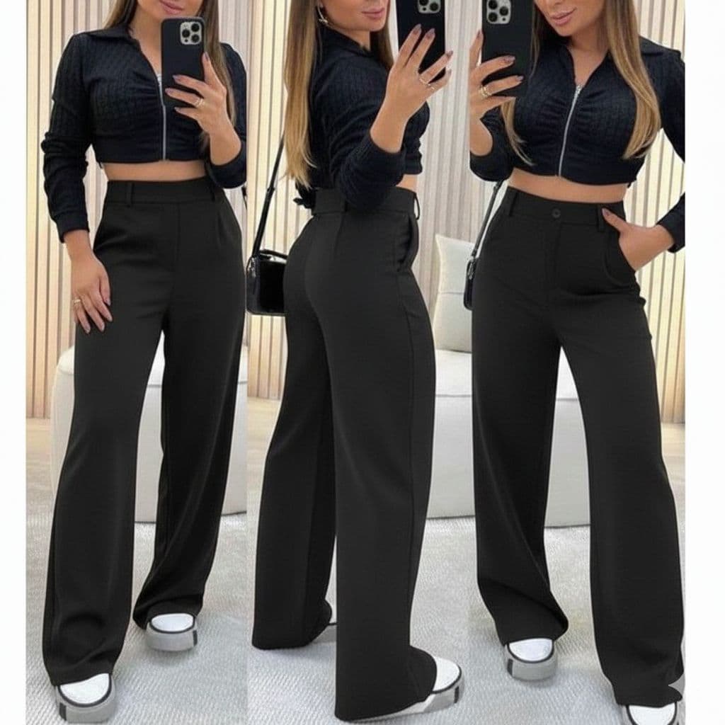 Calça Pantalona Alfaiataria Premium Cintura Alta ziper lateral PROMOÇÂO