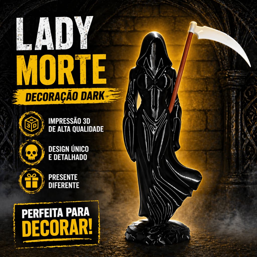 Lady Morte Decoração Gótica Dark Escultura 3D Estátua Geek Presente Criativo
