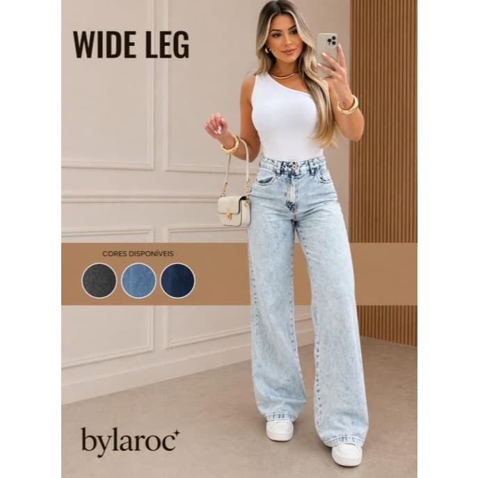 Calça Jeans Feminina Wide Leg 100% Jeans Feminina Tecido Grosso Premium Boca Larga Reta