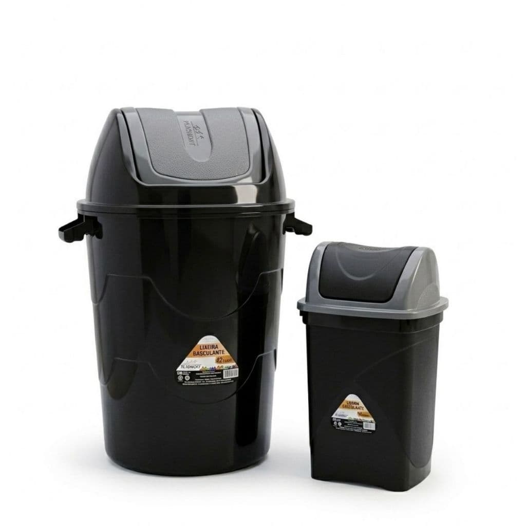 Kit 2 Lixeira 42 Litros 15 Litros Plástico Tampa Reforçado Casa Cozinha Escritório Lixo