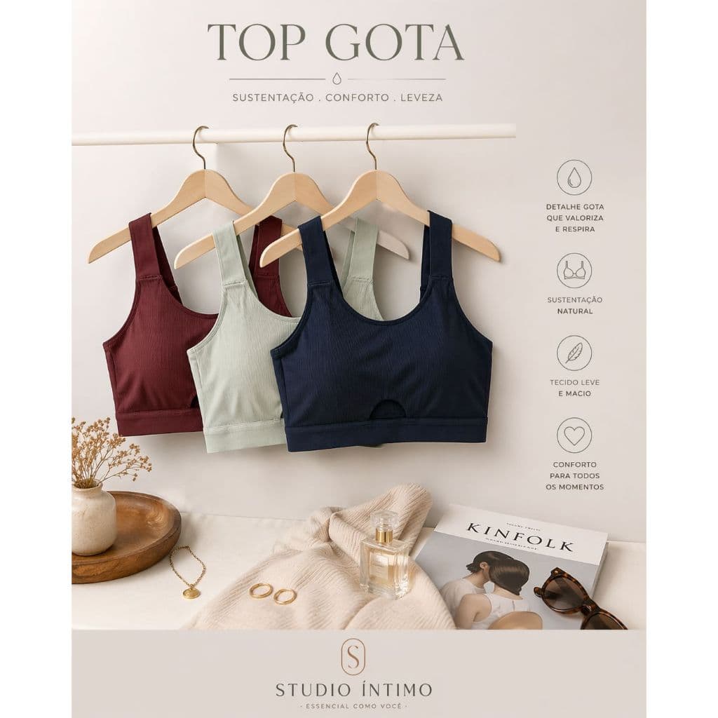 Kit 3 Top Sem Costura Alça Larga Bojo Removível