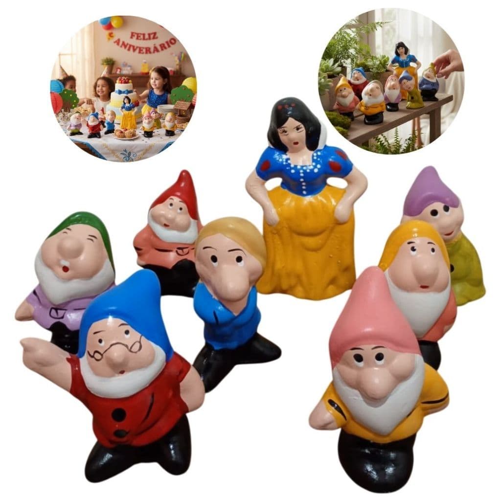 Branca de Neve e os Sete Anões Decoração de Jardim em Cerâmica Area Externa