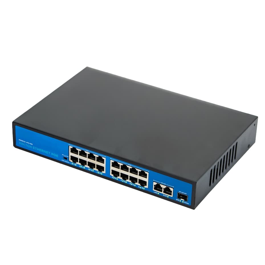 Switch Ethernet PoE 16 Portas Gigabit 10/100/1000Mbps RJ45 com Porta SFP e Uplink