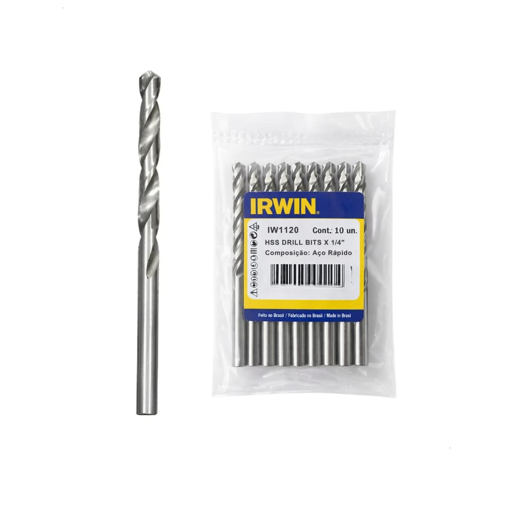 Kit 10 Broca Aço Rápido HSS Para Furadeira 1/4 Perfuração Obra Alumínio Metal Oficina Serralheria Ferramenta