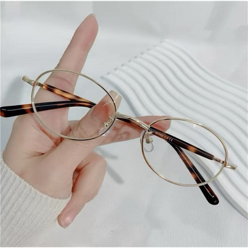 Armacao Feminino e Masculino Lina Premium Vintage Oval Metal Leve Elegante Confortável Sem Grau AY502