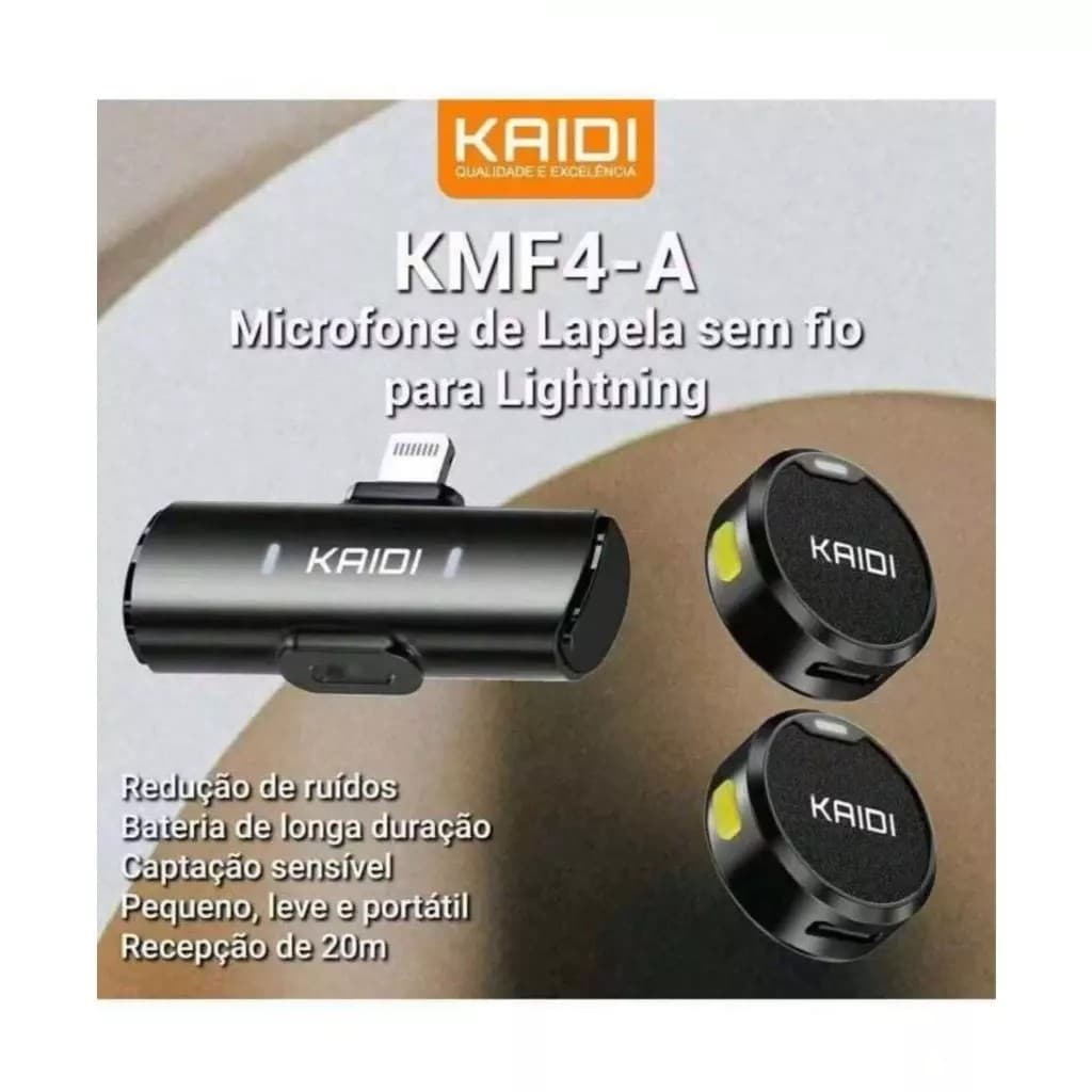 Microfone de Lapela Sem Fio KAIDI KMF4-C – Tipo-C, Maginético e Alta Qualidade de Som Bateria Longa, Compact