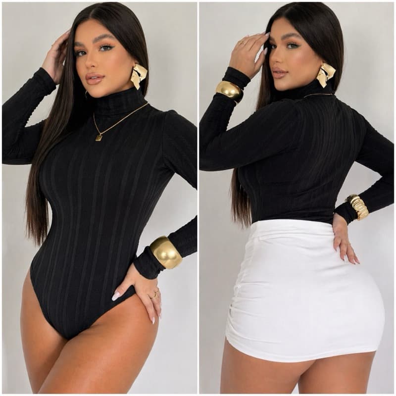 Body Femenino Gola Alta Cacharrel Outono/Inverno Manga Longa