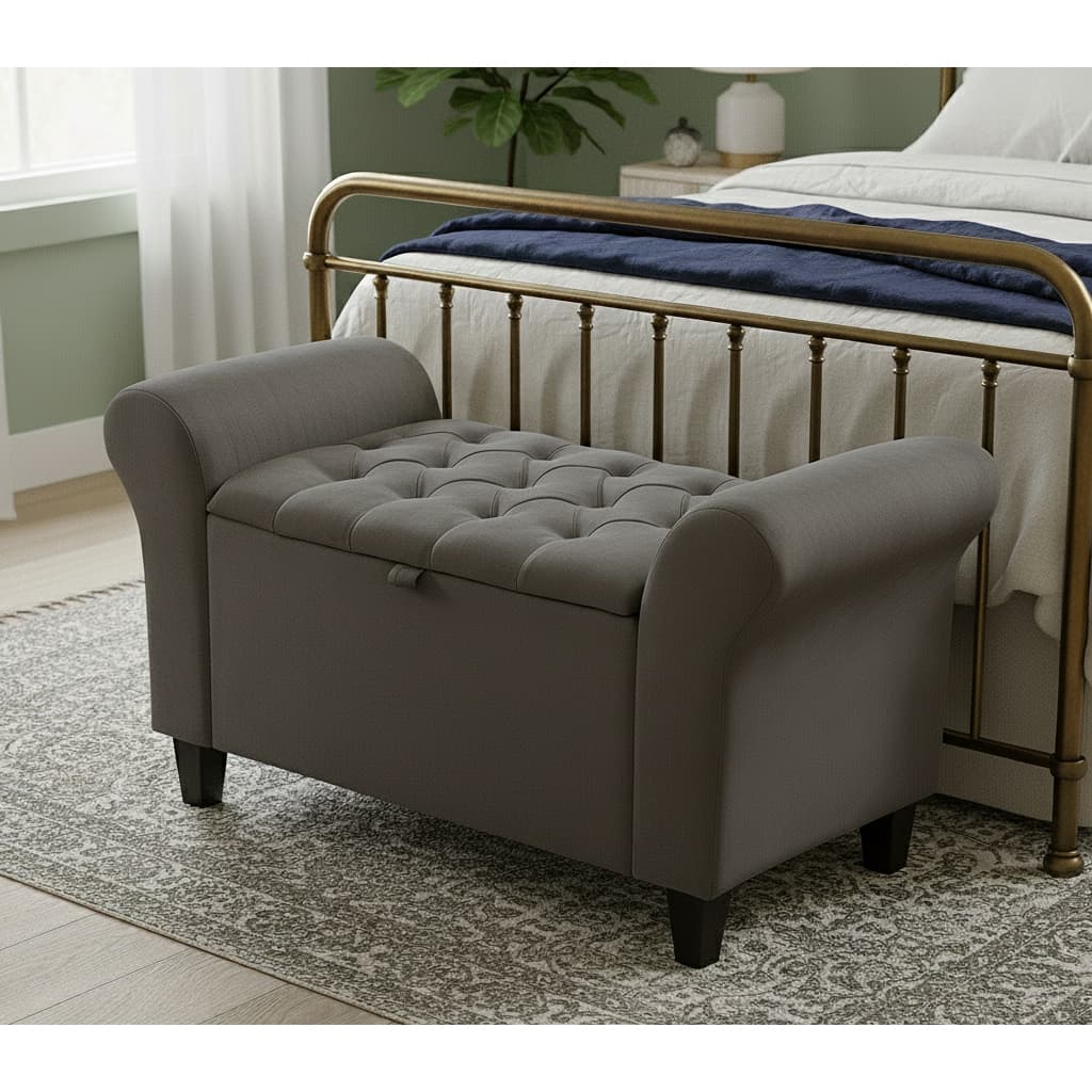 Baú Estofado 90cm Capitonê Puff Decorativo Calçadeira Para Quarto Suede Banco Organizador