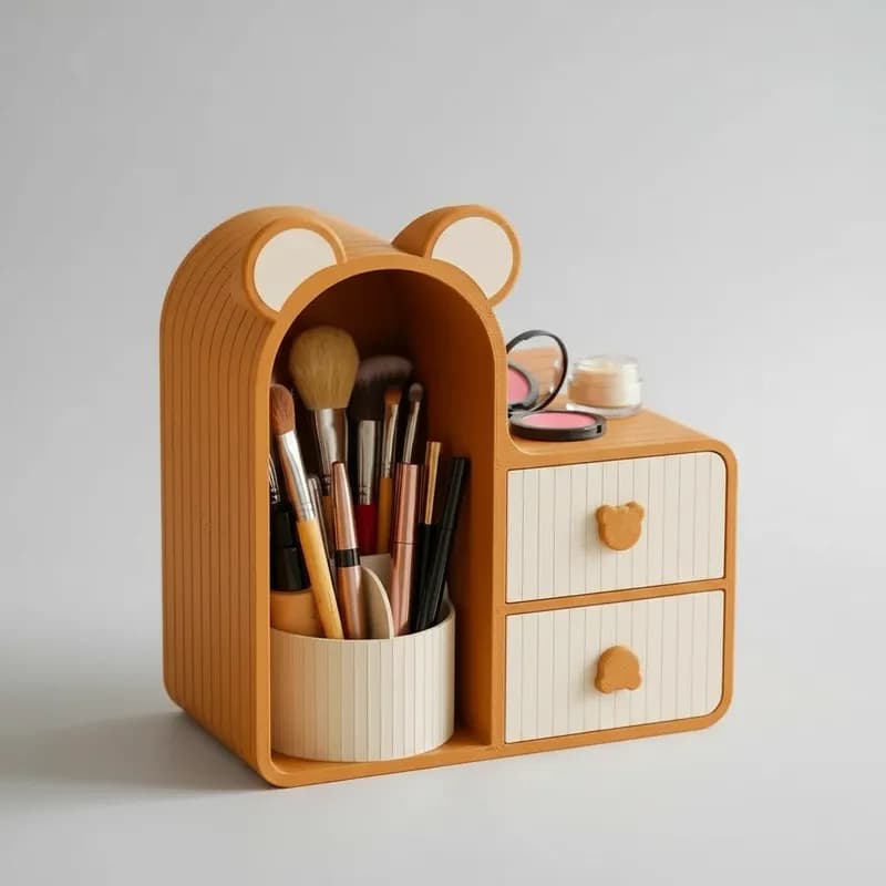 Organizador de Maquiagem Urso com Gavetas Porta Cosméticos Pincéis Multiuso Mesa Penteadeira Design Premium