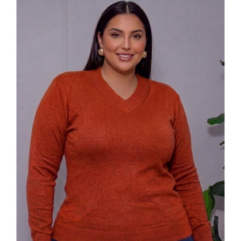 Blusa Feminina Suéter Decote V Plus Size Trico Tricot