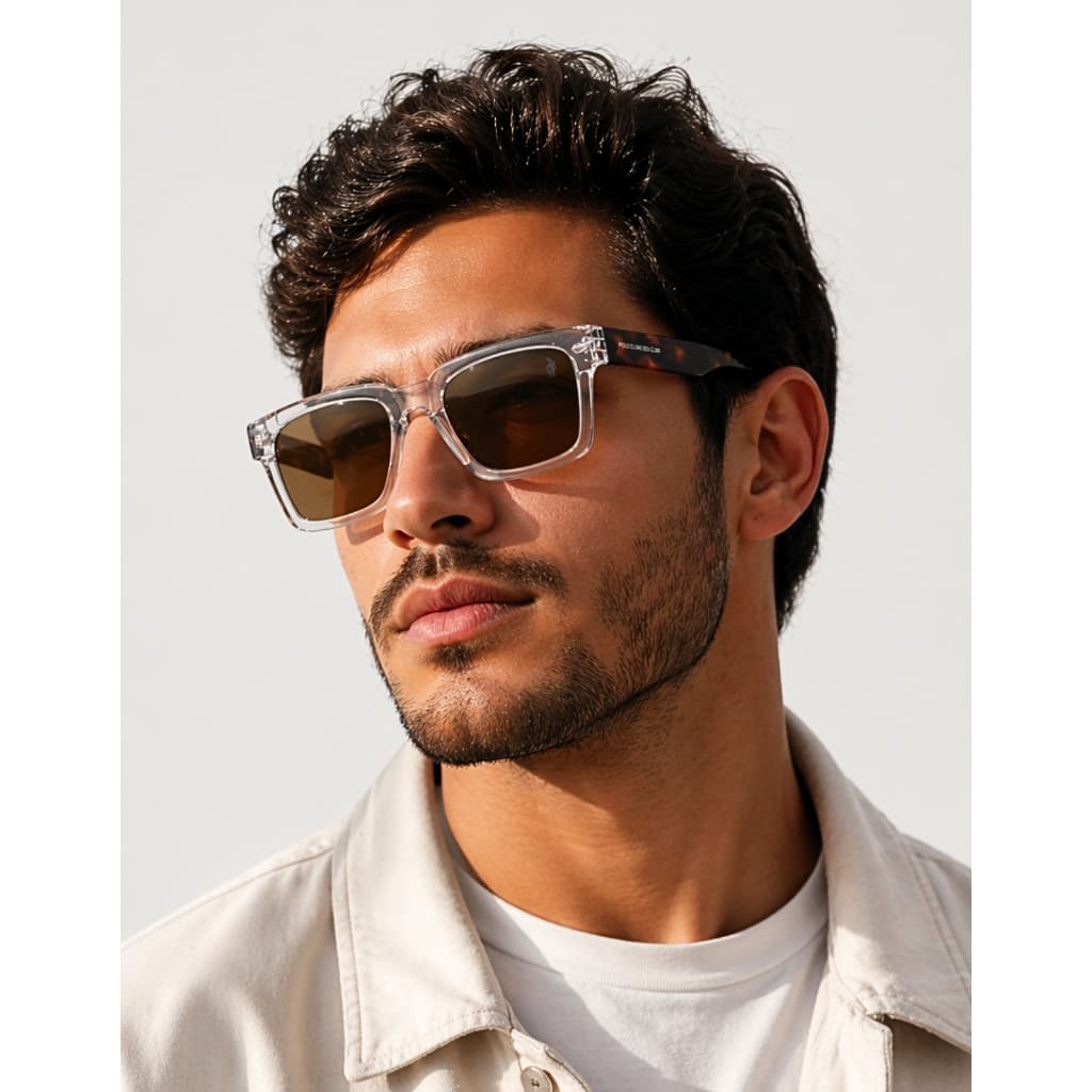 Óculos De Sol Escuro Polo London Club Quadrado Oversized Para Rosto Largo Haste Longa UV400