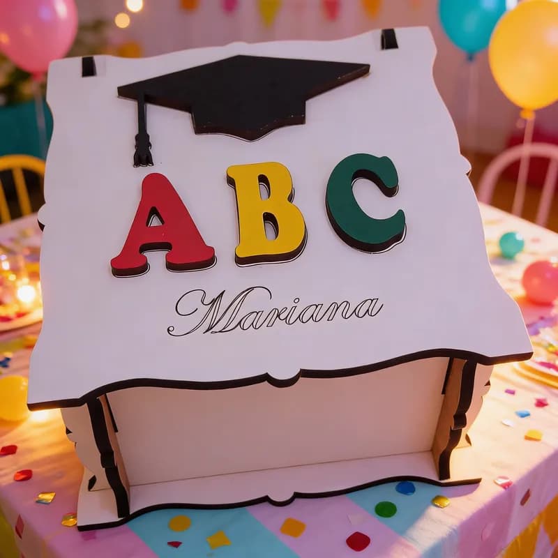 Caixa Lembrança ABC Para Formatura Escolar MDF Personalizada 10x10x5