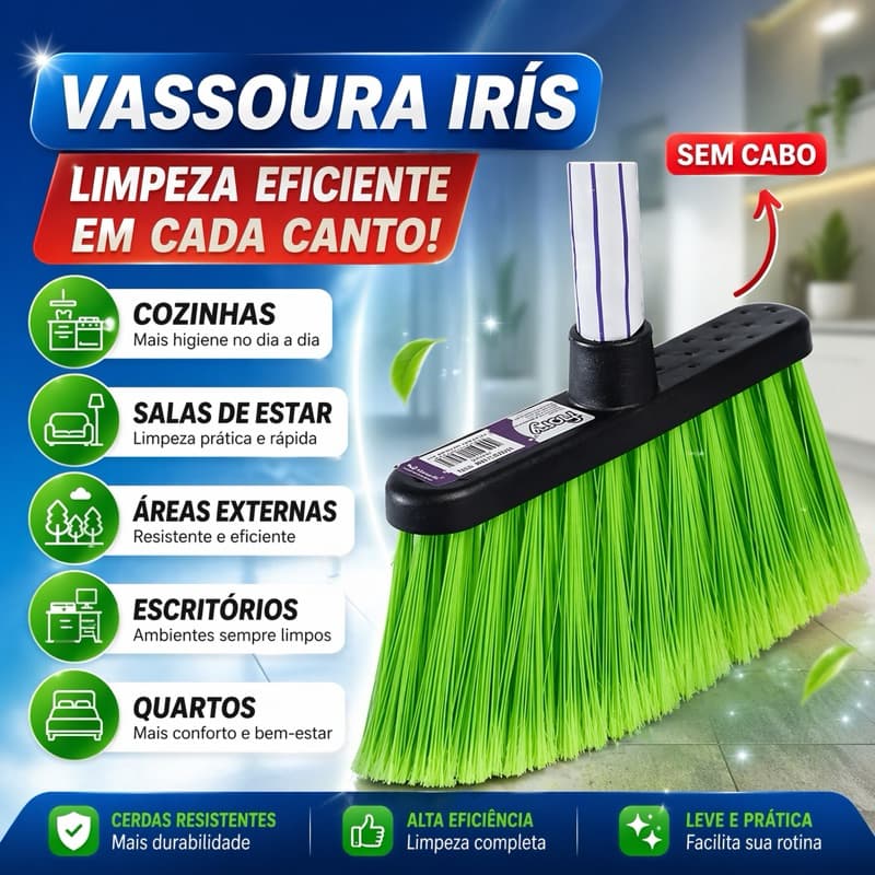 Vassoura Doméstica Íris Cerdas Macias Alta Resistência SEM CABO