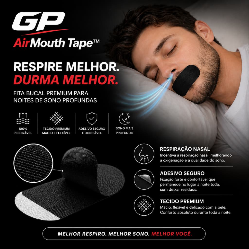 AirMouth Tape - Glory Performance - 30 Unidades - Mouth Tape - Fita Boca - Respiração - Fluxo de Ar - Recuperação - Sono