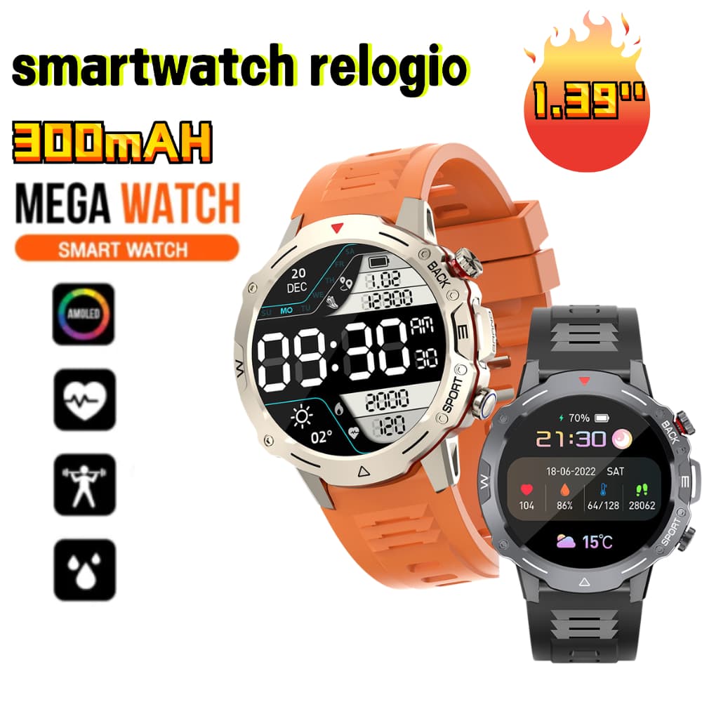 Smartwatch Bluetooth Calls, Heart Rate, 100 Sports Modes Relogio 1.39" Tela TFT 360x360 Chamadas Frequência Cardíaca