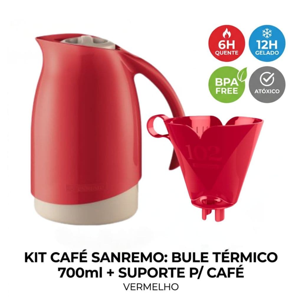 Kit Bule Térmico 700ml + Suporte Café 102 | Sanremo Termic - Vermelho Elegante