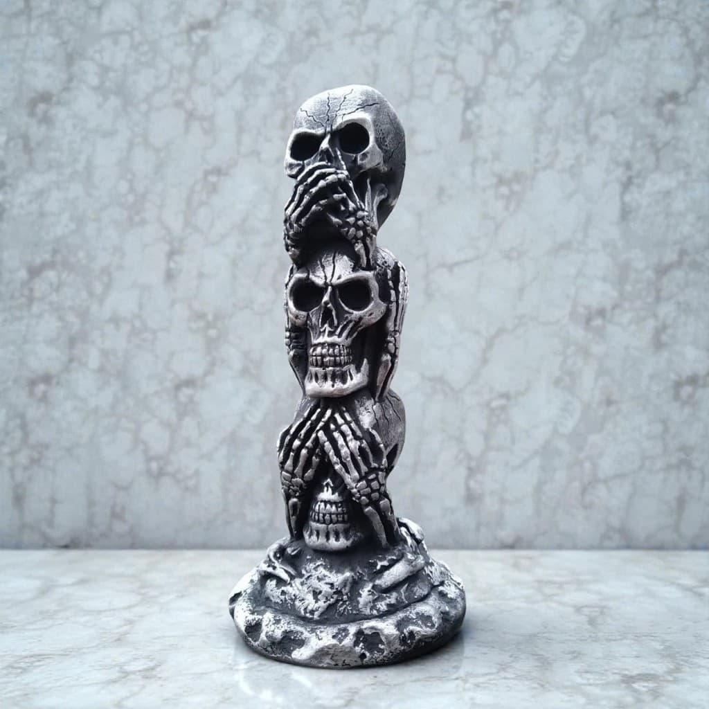 Trio Caveira Sabia Decorativa Cega Surda Muda Estilo Totem Decoração Enfeite - Sala Quarto - Terror