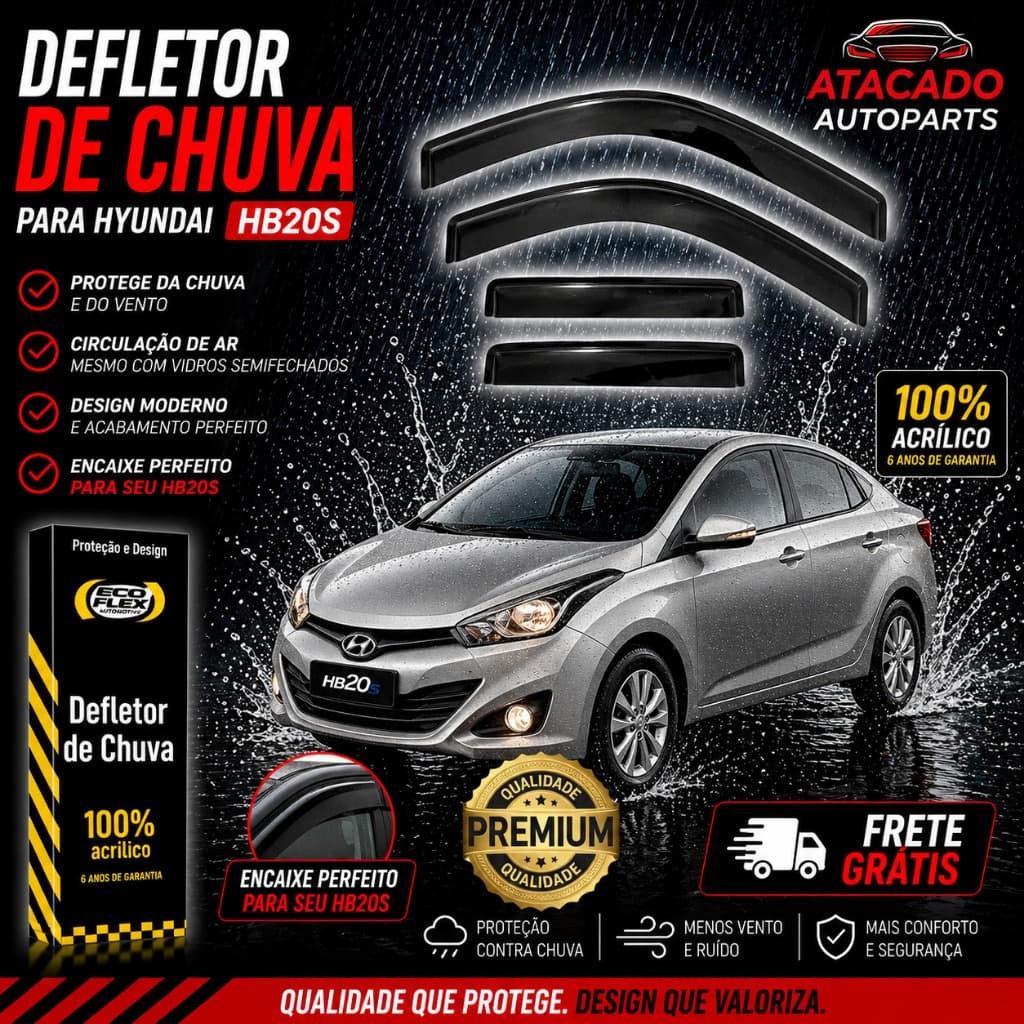 Defletor Hyundai Hb20 Sedan 2013 a 2019 4 Portas Original Ecoflex FumeCalha de Chuva