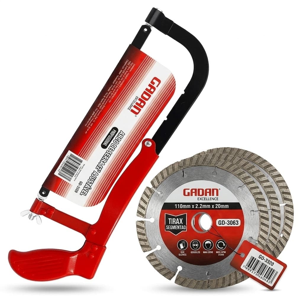 Kit 1 Arco de serra 12" + 1 Disco De Corte Diamantado Segmentado Corte a Seco Diametro 110mm - Furo 20cm RPm MAX 13500