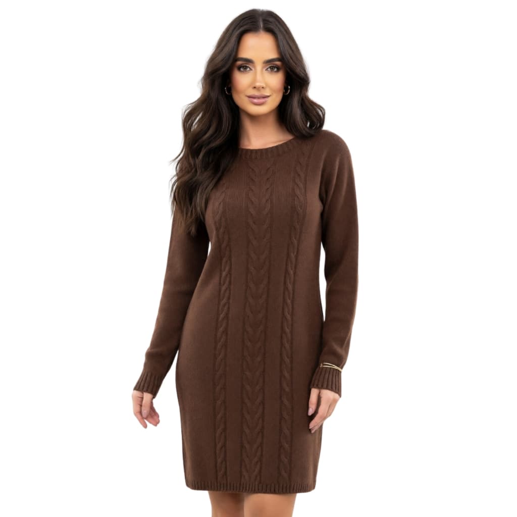 Vestido Feminino Tricot Mousse Inverno Manga Longa Vestido de Tricô com Tranças