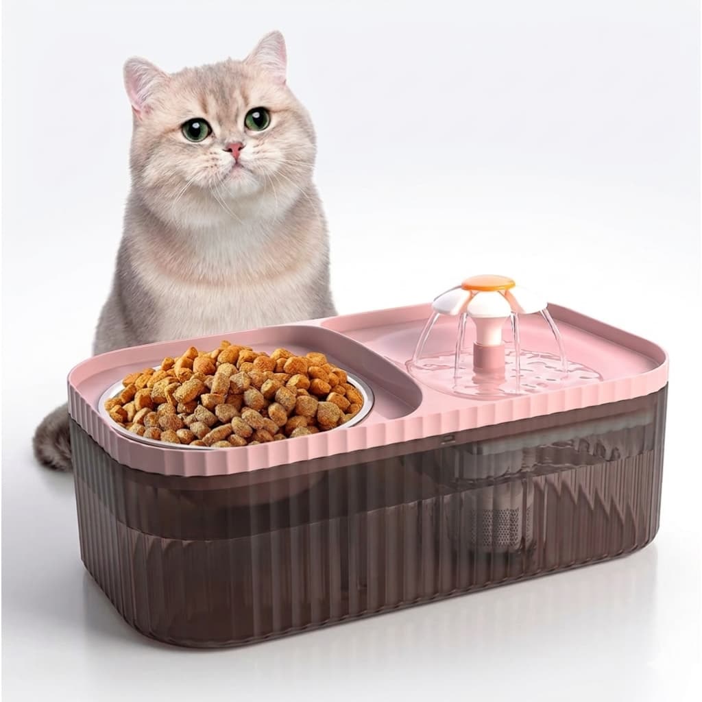 Fonte de água com tigela de comida - Fonte de água ultra silenciosa para Cães e gatos