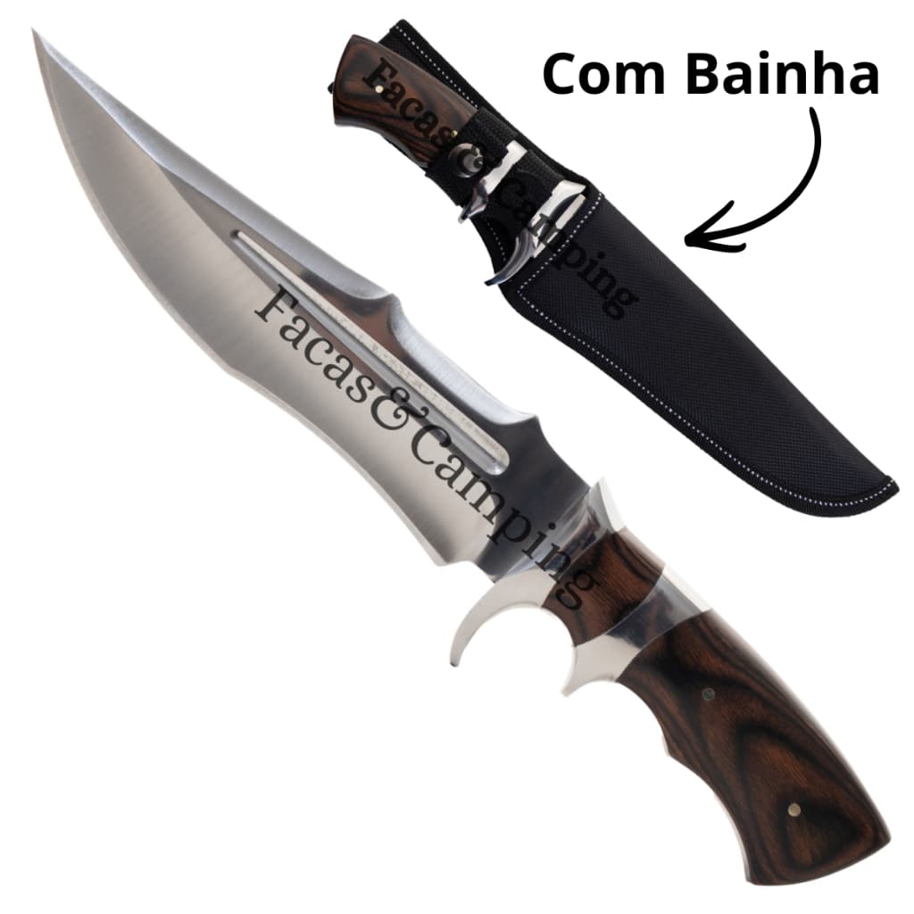 Faca Grossa Resistente Aço Inox com Bainha Cabo Madeira