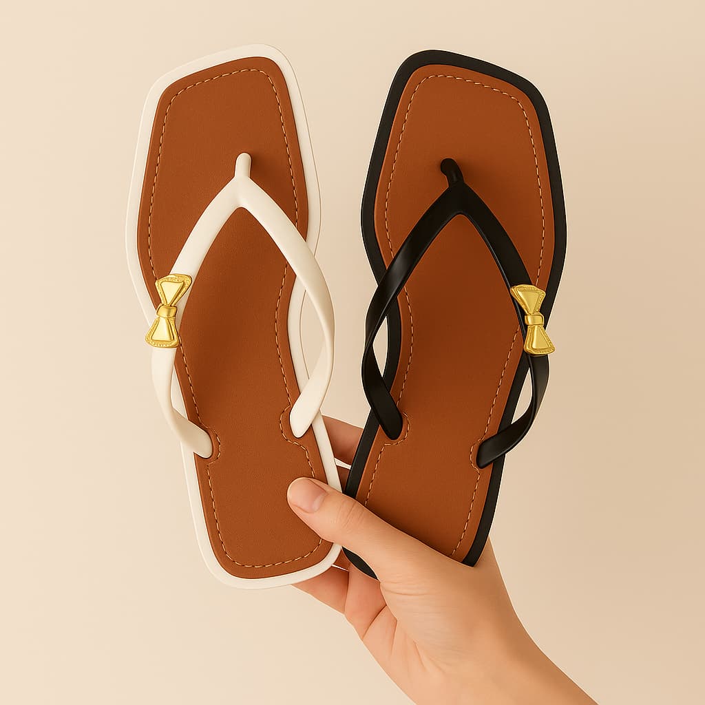 Chinelo Feminino Laço Dourado Elegante Macio Casual Para Passeio Praia Dia A Dia