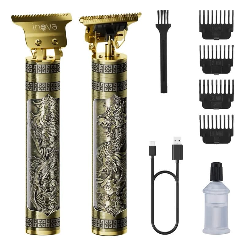 Maquininha de Corte Dragão Profissional Sem Fio Inova LFJ13385 Aparador de Cabelo Barba Recarregável