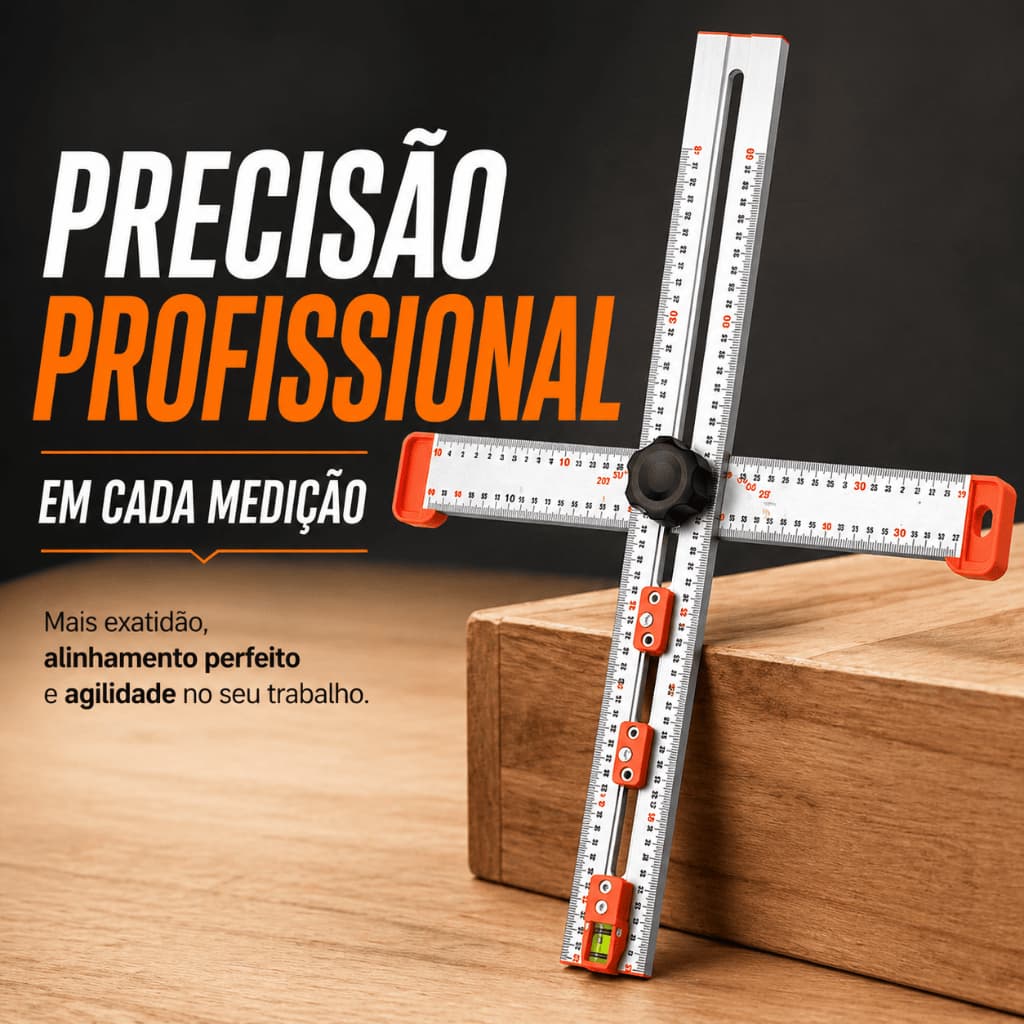 Régua Angular Multifuncional 60cm Esquadro T com Nível de Bolha Guia de Precisão