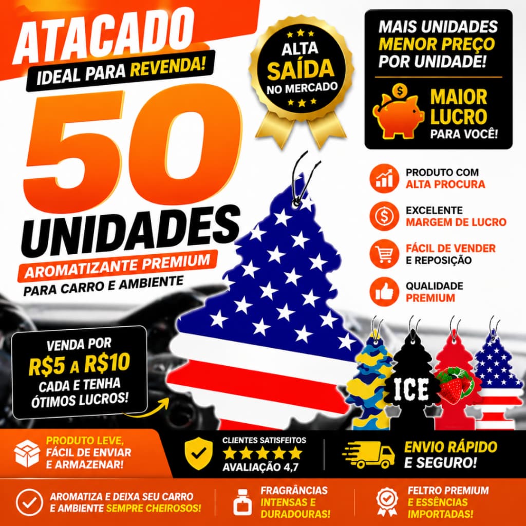 Aromatizante Automotivo 50 Unidades Atacado Para Revenda Cheirinho Carro Alta Saída